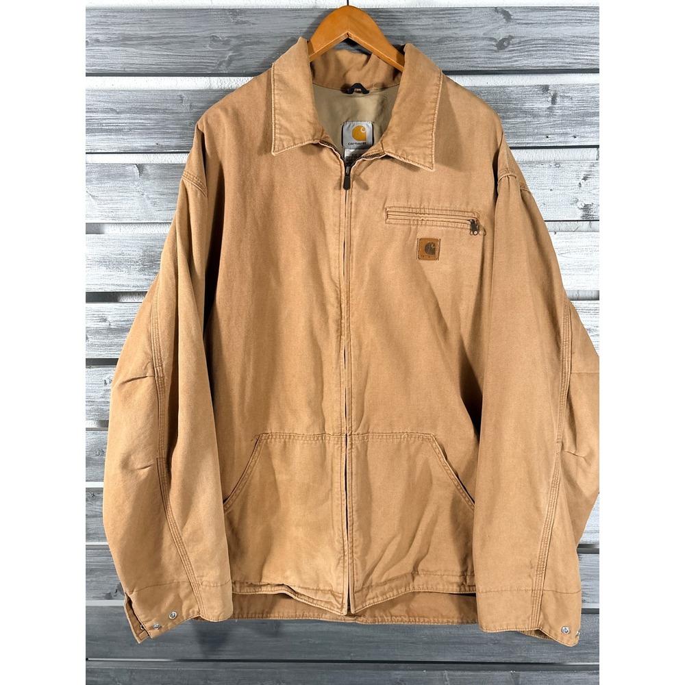 Vtg Carhartt J169 BRN Sandstone Detroit Jacket Duck Canvas Mens 2XL Tall 2XLT